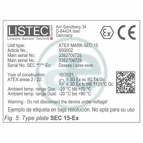 Etiqueta ATEX para SEC15.